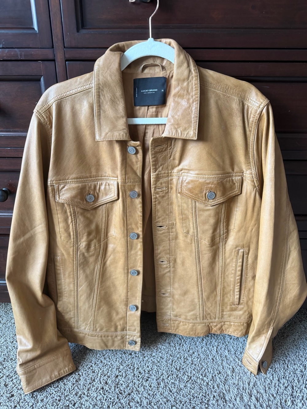 Lucky Brand women’s Tan Leather Trucker Jacket